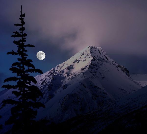 Moonrise over the Canadian Rocky Mountains in Jasper National Park-Alberta-Canada